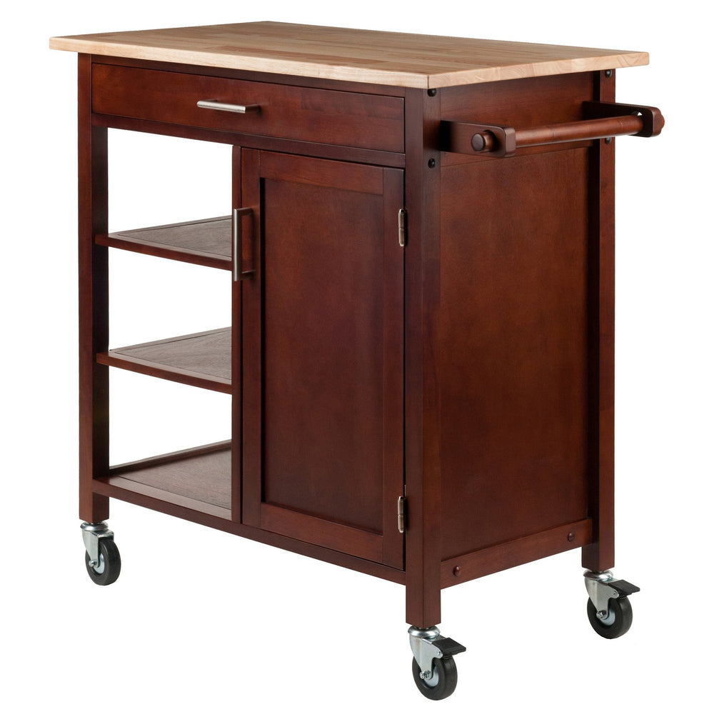 Winsome Wood Marissa Kitchen Utility Cart - Two-toned Natural & Walnut, Mobile Storage With Locking Casters Walnut Solid ,Composite Wood 94543-winsome-wood