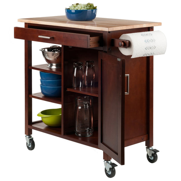 Winsome Wood Marissa Kitchen Utility Cart - Two-toned Natural & Walnut, Mobile Storage With Locking Casters Walnut Solid ,Composite Wood 94543-winsome-wood