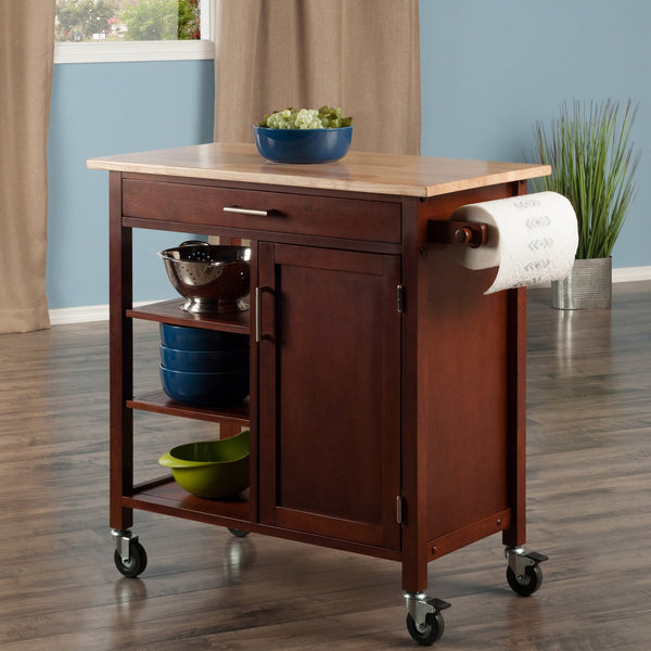 Winsome Wood Marissa Kitchen Utility Cart - Two-toned Natural & Walnut, Mobile Storage With Locking Casters Walnut Solid ,Composite Wood 94543-winsome-wood