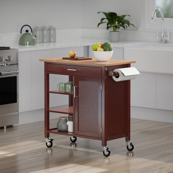 Winsome Wood Marissa Kitchen Utility Cart - Two-toned Natural & Walnut, Mobile Storage With Locking Casters Walnut Solid ,Composite Wood 94543-winsome-wood
