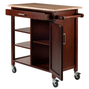 Winsome Wood Marissa Kitchen Utility Cart - Two-toned Natural & Walnut, Mobile Storage With Locking Casters Walnut Solid ,Composite Wood 94543-winsome-wood