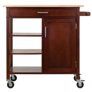 Winsome Wood Marissa Kitchen Utility Cart - Two-toned Natural & Walnut, Mobile Storage With Locking Casters Walnut Solid ,Composite Wood 94543-winsome-wood