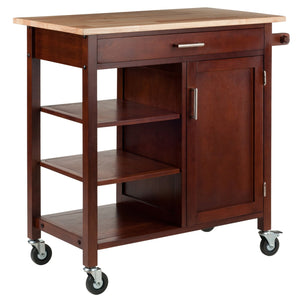 Winsome Wood Marissa Kitchen Utility Cart - Two-toned Natural & Walnut, Mobile Storage With Locking Casters Walnut Solid ,Composite Wood 94543-winsome-wood