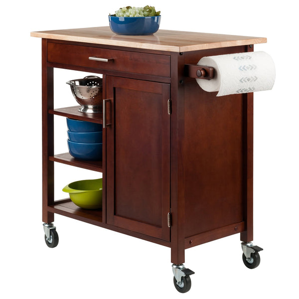 Winsome Wood Marissa Kitchen Utility Cart - Two-toned Natural & Walnut, Mobile Storage With Locking Casters Walnut Solid ,Composite Wood 94543-winsome-wood