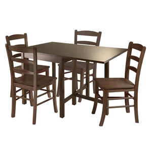 Winsome Wood Lynden 5-piece Drop Leaf Dining Set With Ladder-back Chairs, Space-saving Walnut Design For Small Areas Walnut Solid Wood 94545-winsome-wood