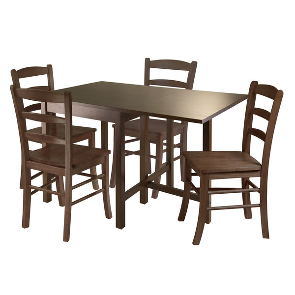 Winsome Wood Lynden 5-piece Drop Leaf Dining Set With Ladder-back Chairs, Space-saving Walnut Design For Small Areas Walnut Solid Wood 94545-winsome-wood