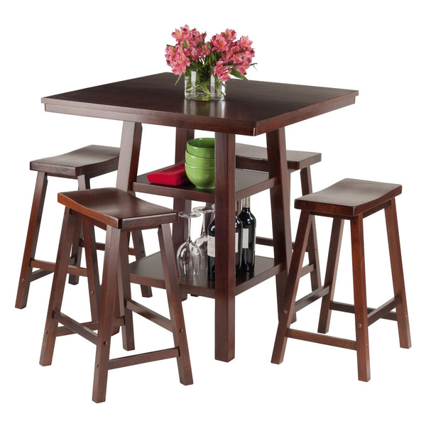 Winsome Wood Orlando 5-piece High Table Set With Saddle Seat Stools, Walnut Finish - Stylish Dining & Workspace Solution Walnut Solid ,Composite Wood 94548-winsome-wood