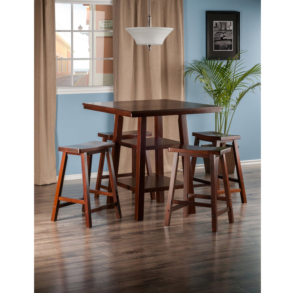 Winsome Wood Orlando 5-piece High Table Set With Saddle Seat Stools, Walnut Finish - Stylish Dining & Workspace Solution Walnut Solid ,Composite Wood 94548-winsome-wood