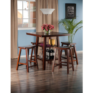 Winsome Wood Orlando 5-piece High Table Set With Saddle Seat Stools, Walnut Finish - Stylish Dining & Workspace Solution Walnut Solid ,Composite Wood 94548-winsome-wood
