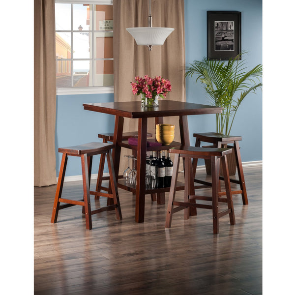 Winsome Wood Orlando 5-piece High Table Set With Saddle Seat Stools, Walnut Finish - Stylish Dining & Workspace Solution Walnut Solid ,Composite Wood 94548-winsome-wood