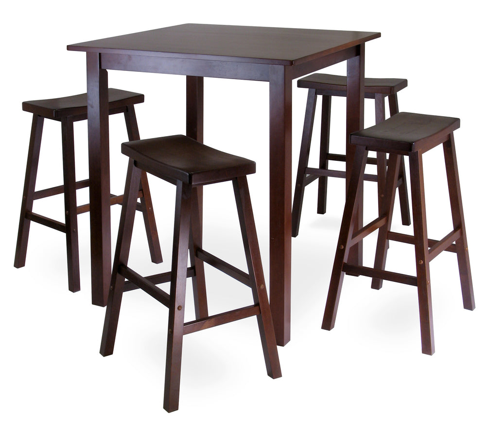Winsome Wood Parkland 5-piece Rustic High Table Set With Cozy Saddle Seat Bar Stools In Warm Walnut Finish Walnut Solid Wood 94549-winsome-wood