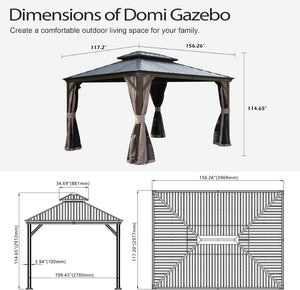 English Elm 13x13ft Hardtop Gazebo Galvanized Steel Vented Double Roof with Curtains Netting Patio Brown W1859S00200