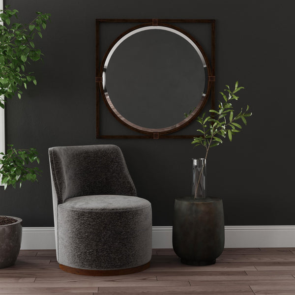 Basset Mirror Burke 360-degree Swivel Accent Chair - Vintage Modern Design With Charcoal Velvet & Solid Wood Base Brown Wood,Fabric,Foam 9455-lr-805