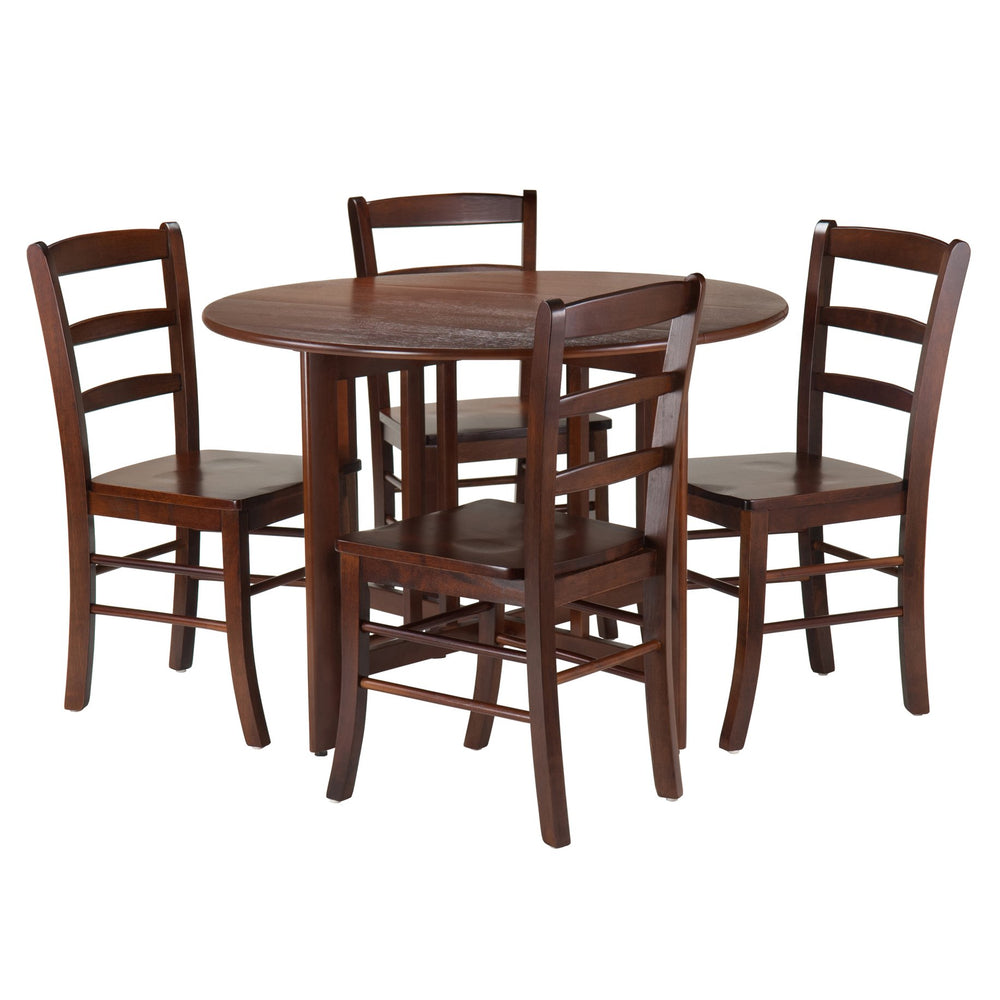 Winsome Wood Alamo 5-piece Round Drop Leaf Dining Set With Stylish Ladder-back Chairs For Cozy Spaces & Gatherings Walnut Solid Wood 94551-winsome-wood