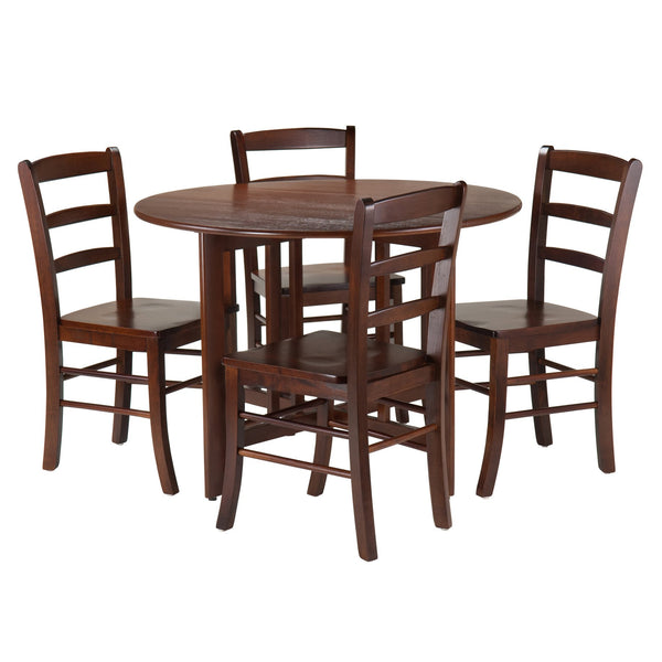 Winsome Wood Alamo 5-piece Round Drop Leaf Dining Set With Stylish Ladder-back Chairs For Cozy Spaces & Gatherings Walnut Solid Wood 94551-winsome-wood