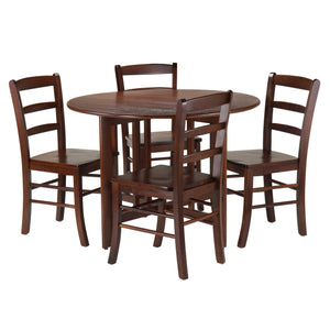 Winsome Wood Alamo 5-piece Round Drop Leaf Dining Set With Stylish Ladder-back Chairs For Cozy Spaces & Gatherings Walnut Solid Wood 94551-winsome-wood