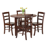 Winsome Wood Alamo 5-piece Round Drop Leaf Dining Set With Stylish Ladder-back Chairs For Cozy Spaces & Gatherings Walnut Solid Wood 94551-winsome-wood