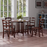 Winsome Wood Alamo 5-piece Round Drop Leaf Dining Set With Stylish Ladder-back Chairs For Cozy Spaces & Gatherings Walnut Solid Wood 94551-winsome-wood