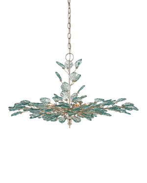 Currey & Company Baobab Medium Silver Chandelier - Elegant Biophilic Design With Recycled Glass Leaves & Dimmable Light Blue Recycled Glass ,Wrought Iron 9000-1293-currey-company