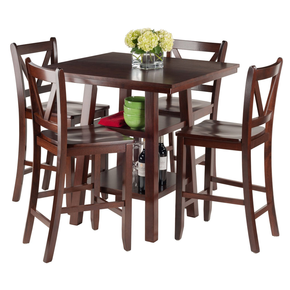 Winsome Wood Orlando 5-piece High Table Set With V-back Stools - Stylish Walnut Dining & Workspace Solution Walnut Solid ,Composite Wood 94554-winsome-wood