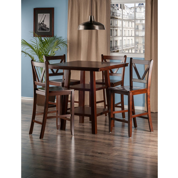 Winsome Wood Orlando 5-piece High Table Set With V-back Stools - Stylish Walnut Dining & Workspace Solution Walnut Solid ,Composite Wood 94554-winsome-wood