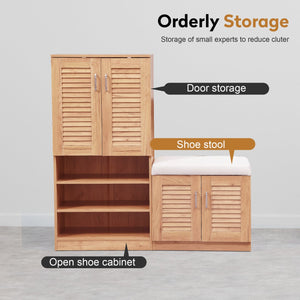 English Elm Multi Functional Shoe Storage Cabinet with Bench and Cushion, 7+3 Adjustable Panels, Ventilated Design for Entryway Oak 51.97 L x 17.32 W x 10.24 H W2948P242706