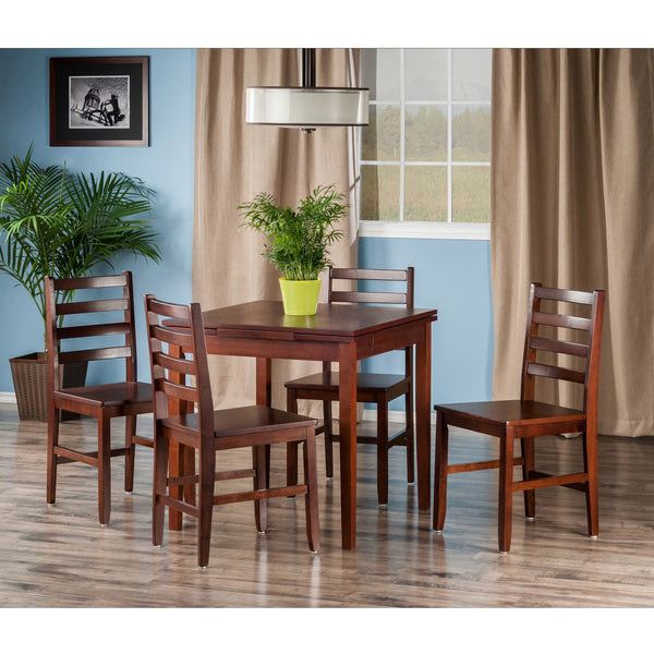 Winsome Wood Pulman 5-piece Extendable Dining Set With Ladder-back Chairs, Space-saving Walnut Design, Assembly Required Walnut Solid Wood 94556-winsome-wood