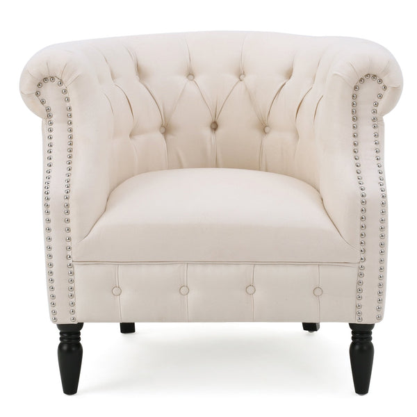 English Elm Christopher Knight Home® - Akira Tufted Club Chair Beige Fabric with Studded Arms, High Back Comfort, Elegant Throne Appeal 59259.00FBEI
