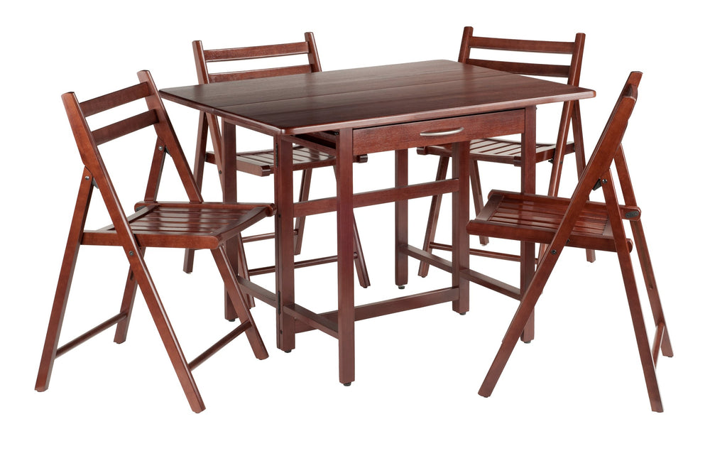 Winsome Wood Taylor 5-piece Versatile Drop Leaf Dining Table Set With Folding Chairs In Elegant Walnut Finish Walnut Solid Wood 94557-winsome-wood