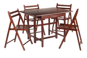 Winsome Wood Taylor 5-piece Versatile Drop Leaf Dining Table Set With Folding Chairs In Elegant Walnut Finish Walnut Solid Wood 94557-winsome-wood