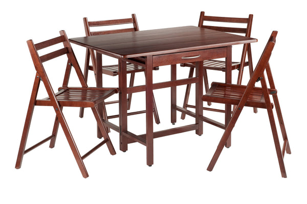 Winsome Wood Taylor 5-piece Versatile Drop Leaf Dining Table Set With Folding Chairs In Elegant Walnut Finish Walnut Solid Wood 94557-winsome-wood