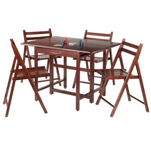 Winsome Wood Taylor 5-piece Versatile Drop Leaf Dining Table Set With Folding Chairs In Elegant Walnut Finish Walnut Solid Wood 94557-winsome-wood
