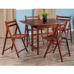 Winsome Wood Taylor 5-piece Versatile Drop Leaf Dining Table Set With Folding Chairs In Elegant Walnut Finish Walnut Solid Wood 94557-winsome-wood