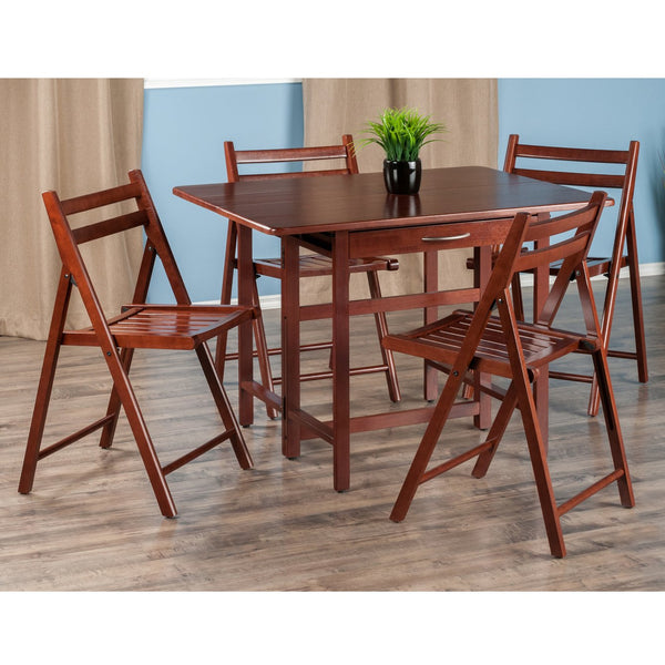 Winsome Wood Taylor 5-piece Versatile Drop Leaf Dining Table Set With Folding Chairs In Elegant Walnut Finish Walnut Solid Wood 94557-winsome-wood
