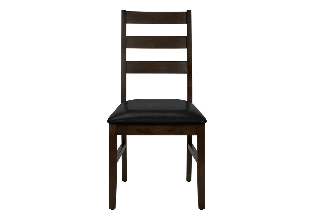 English Elm Dining Chair Set of 2 – Black Faux Leather Upholstered Side Chairs with Brown Solid Wood Slat Backs, 37.5" H, 250 lb Capacity B2710P218880