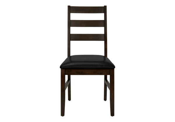 English Elm Dining Chair Set of 2 – Black Faux Leather Upholstered Side Chairs with Brown Solid Wood Slat Backs, 37.5" H, 250 lb Capacity B2710P218880
