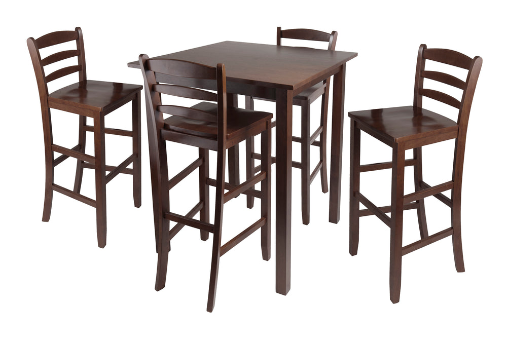 Winsome Wood Parkland 5-piece High Dining Set With Stylish Ladder-back Bar Stools In Rich Walnut Finish For Comfort Walnut Solid Wood 94559-winsome-wood