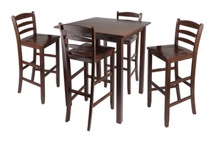 Winsome Wood Parkland 5-piece High Dining Set With Stylish Ladder-back Bar Stools In Rich Walnut Finish For Comfort Walnut Solid Wood 94559-winsome-wood