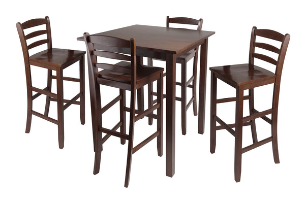 Winsome Wood Parkland 5-piece High Dining Set With Stylish Ladder-back Bar Stools In Rich Walnut Finish For Comfort Walnut Solid Wood 94559-winsome-wood