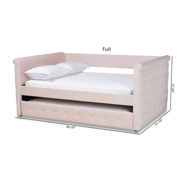 Baxton Studio Baxton Amaya Full Size Daybed in Light Pink Velvet with Trundle - Modern Comfort for Any Room CF8825-Light Pink-Daybed-F/T