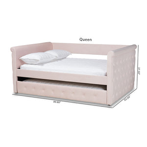 Baxton Studio Baxton Amaya Full Size Daybed in Light Pink Velvet with Trundle - Modern Comfort for Any Room CF8825-Light Pink-Daybed-F/T