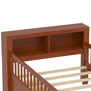 English Elm Twin Bed With Walnut Finish, Headboard Storage, Two Under-Bed Drawers & Safety Guardrails For Kids N733P272374D-GIGA