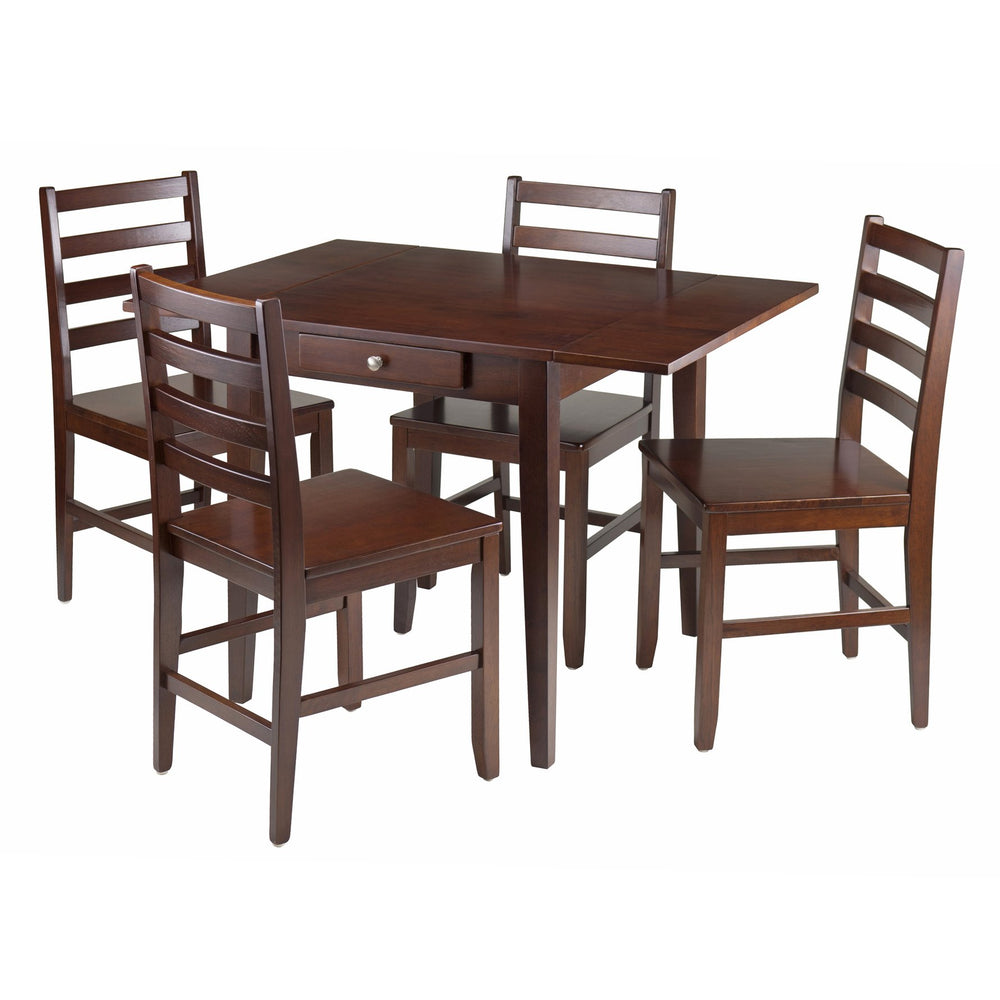 Winsome Wood Hamilton 5-piece Walnut Drop Leaf Dining Table Set With Ladder-back Chairs For Stylish Comfort Walnut Solid Wood 94561-winsome-wood