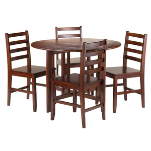 Winsome Wood Alamo 5-piece Round Drop Leaf Dining Set With Stylish Ladder-back Chairs For Cozy Spaces & Gatherings Walnut Solid Wood 94565-winsome-wood