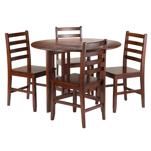 Winsome Wood Alamo 5-piece Round Drop Leaf Dining Set With Stylish Ladder-back Chairs For Cozy Spaces & Gatherings Walnut Solid Wood 94565-winsome-wood