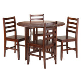 Winsome Wood Alamo 5-piece Round Drop Leaf Dining Set With Stylish Ladder-back Chairs For Cozy Spaces & Gatherings Walnut Solid Wood 94565-winsome-wood