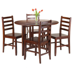 Winsome Wood Alamo 5-piece Round Drop Leaf Dining Set With Stylish Ladder-back Chairs For Cozy Spaces & Gatherings Walnut Solid Wood 94565-winsome-wood