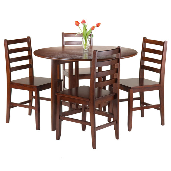 Winsome Wood Alamo 5-piece Round Drop Leaf Dining Set With Stylish Ladder-back Chairs For Cozy Spaces & Gatherings Walnut Solid Wood 94565-winsome-wood