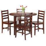 Winsome Wood Alamo 5-piece Round Drop Leaf Dining Set With Stylish Ladder-back Chairs For Cozy Spaces & Gatherings Walnut Solid Wood 94565-winsome-wood