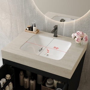 English Elm Contemporary Freestanding Bathroom Vanity Sintered Stone Top Ceramic Sink Floating Cabinet W3136S00061